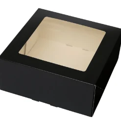 Taartdoos met venster 21x21x9cm. Zwart 3st