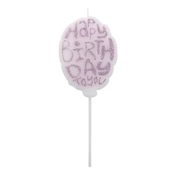 Taartkaarsje Happy Birthday Roze Glitter**
