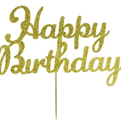 Taarttopper Happy Birthday Goud 15x8cm